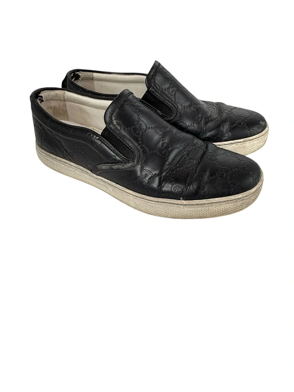 Gucci Men's GG Embossed black Leather Slip-On Sneakers loafers size 5